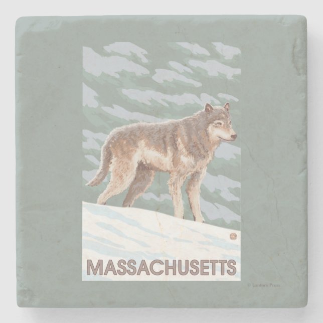 Posavasos De Piedra Escena de MassachusettsWolf (Anverso)