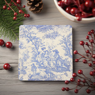 Posavasos De Piedra Escena de pareja vintage en azul Toile de Jouy