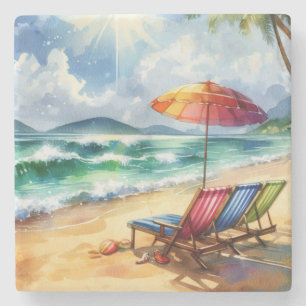 Posavasos De Piedra Escena de playa tranquila y hermosa