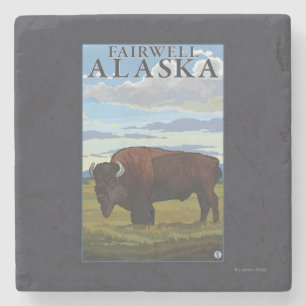 Posavasos De Piedra Escena del bisonte - Fairwell, Alaska
