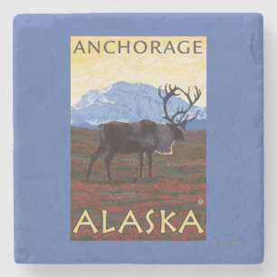 Posavasos De Piedra Escena del caribú - Anchorage, Alaska