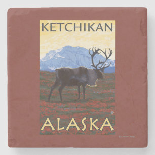 Posavasos De Piedra Escena del caribú - Ketchikan, Alaska