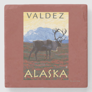Posavasos De Piedra Escena del caribú - Valdez, Alaska
