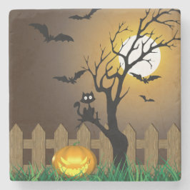 Posavasos De Piedra Escena del jardín de Halloween con miedo