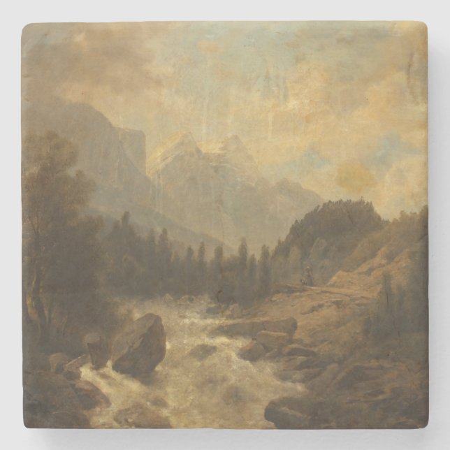 Posavasos De Piedra Escena del paisaje forestal (por Josef Kriehuber) (Anverso)