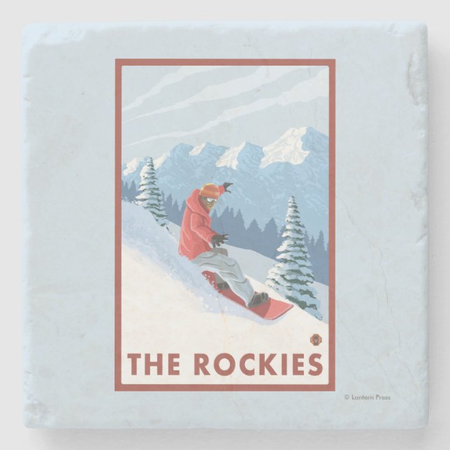 Posavasos De Piedra Escena del Snowboarder - los Rockies (Anverso)