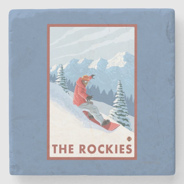 Posavasos De Piedra Escena del Snowboarder - los Rockies (Anverso)