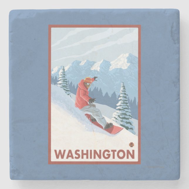 Posavasos De Piedra Escena del Snowboarder - Washington (Anverso)