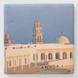 Posavasos De Piedra Escena en la montaña rusa de Santorini Grecia