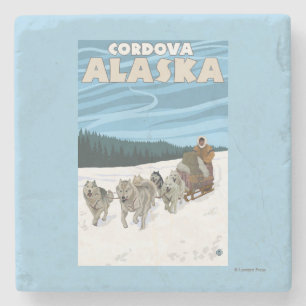 Posavasos De Piedra Escena Sledding del perro - Cordova, Alaska