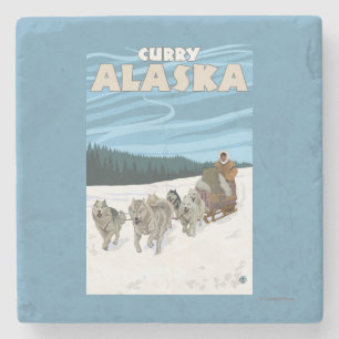 Posavasos De Piedra Escena Sledding del perro - curry, Alaska