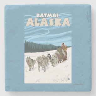 Posavasos De Piedra Escena Sledding del perro - Katmai, Alaska
