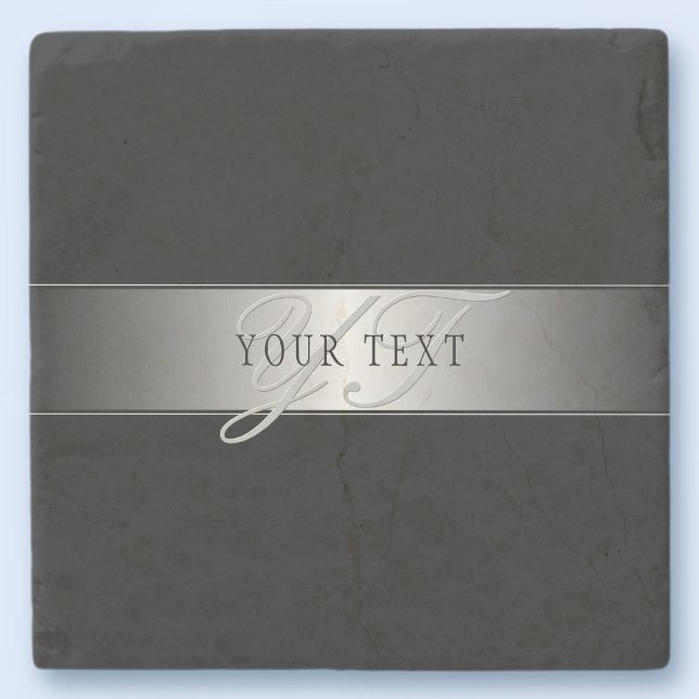 Posavasos De Piedra Escritura de monograma elegante editable | Negro (Subido por el creador)