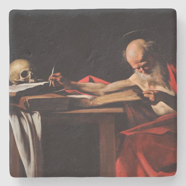 Posavasos De Piedra Escritura de Saint Jerome (por Caravaggio) (Anverso)
