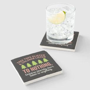 Posavasos De Piedra Escudo de árboles y niños no escuchan nada