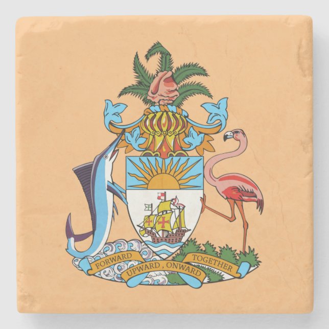 Posavasos De Piedra Escudo de armas de las Bahamas: Marlin, Flamingo,  (Anverso)