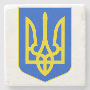 Posavasos De Piedra Escudo de Estado del Tridente Dorado de Ucrania Ar