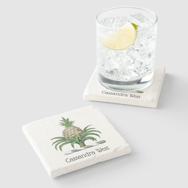 Posavasos De Piedra Escudo Preppy Heráldica de Cubierta de Piña (Lateral)