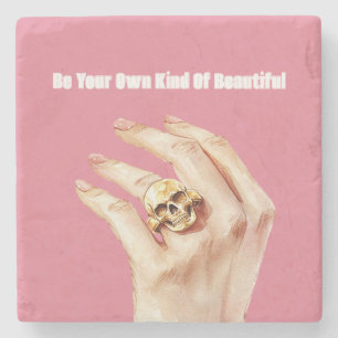 Posavasos De Piedra Esmalte de uñas rosa de mano de Halloween Anillo d