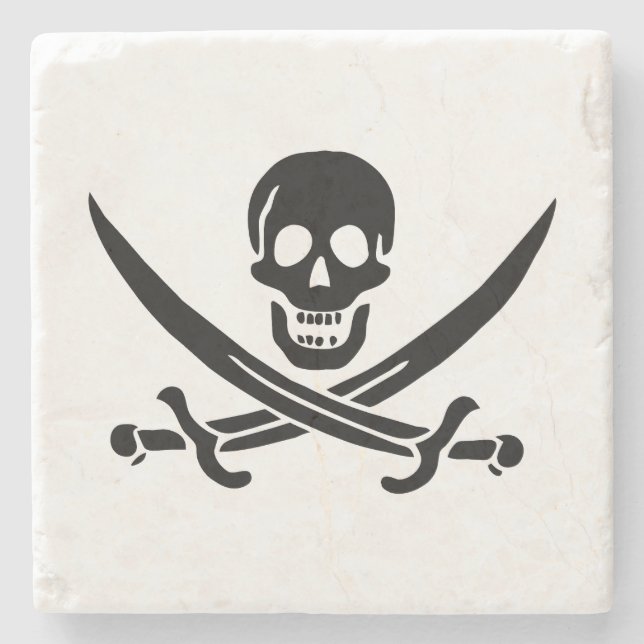Posavasos De Piedra Espadas cruzadas por el cráneo de la bandera pirat (Anverso)