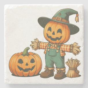 Posavasos De Piedra Espantapájaros de Halloween/Caída y calabaza