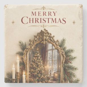 Posavasos De Piedra Espejo Antiguo Elegante Navidad, Europeo Vintage