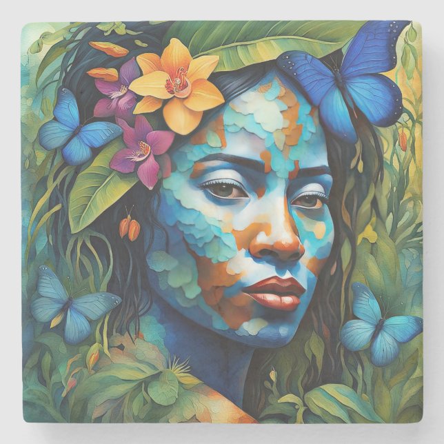 Posavasos De Piedra Espíritu orquídea "Yarumi" - Mujeres En La Amazoní (Anverso)