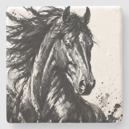 Posavasos De Piedra Espíritu salvaje en tinta | Arte de caballo negro