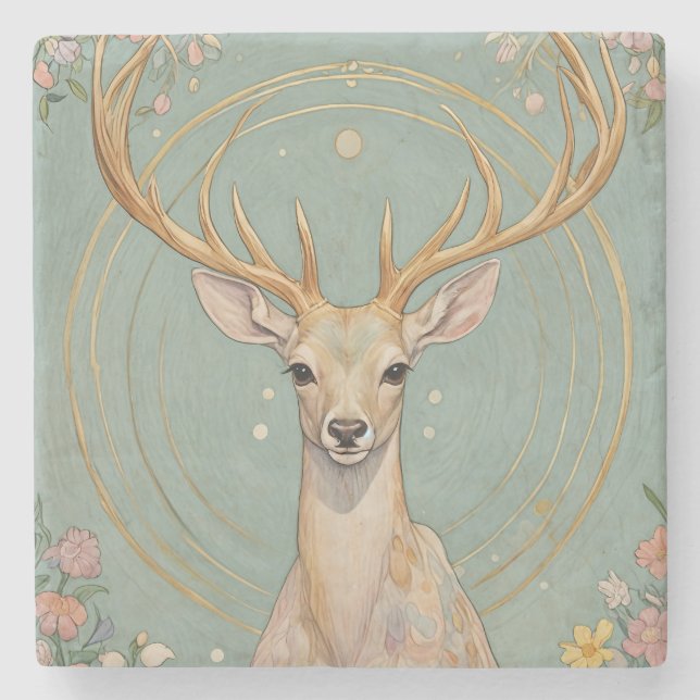Posavasos De Piedra Espíritu suave: Un ciervo pastel (Anverso)