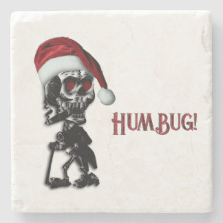 Posavasos De Piedra Esqueleto de Navidad Fumando Cigarro Humbug