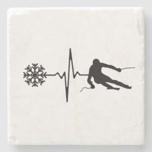 Posavasos De Piedra Esquí - Regalo de esquí de ritmo cardíaco