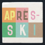 Posavasos De Piedra Esquí Retro Après Bloques de Color de Esquí<br><div class="desc">Diseño moderno de postski con temática de esquí, en bloques de colores coloridos y letras de colores. Apertura de esquí alpino, estación de esquí, diseño de la casa de esquí. Maravilloso regalo de diversión para un esquiador en su círculo de amigos, compañeros de trabajo o familia. Diseño artístico de los...</div>