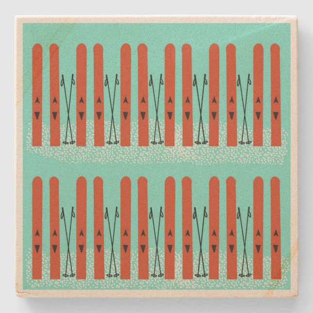 Posavasos De Piedra Esquí rojo en la montaña rusa azul (Anverso)