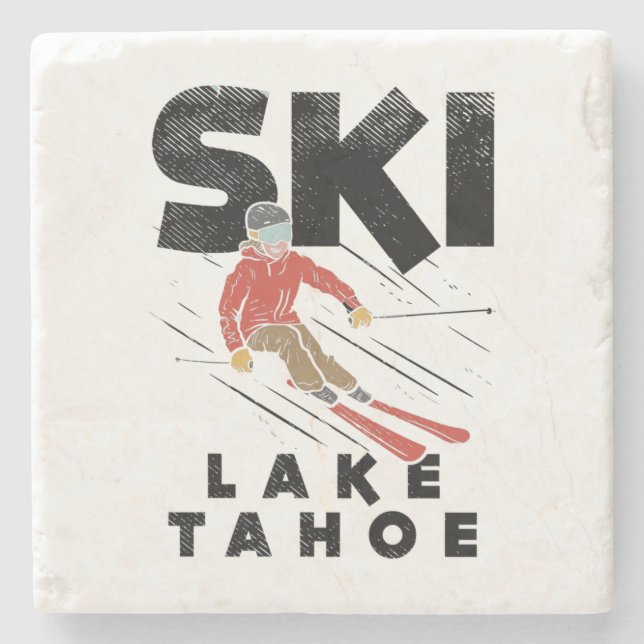 Posavasos De Piedra Esquí - Ski Lake Tahoe (Anverso)