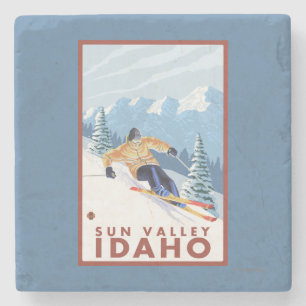 Posavasos De Piedra Esquiador de la nieve de Downhhill - Sun Valley,