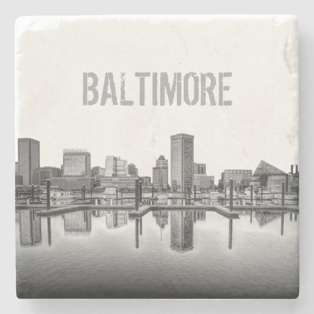 Posavasos De Piedra Esquina Baltimore - Blanco y negro (Anverso)