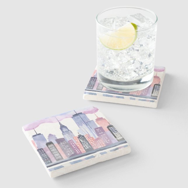 Posavasos De Piedra Esquina de Cityscape de acuarela (Lateral)