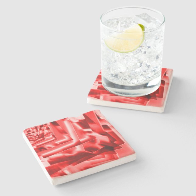 Posavasos De Piedra Esquina de cuadrados inclinados, rojo brillante a  (Lateral)