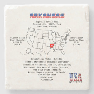 Posavasos De Piedra Estado americano de Arkansas en un mapa y un Info
