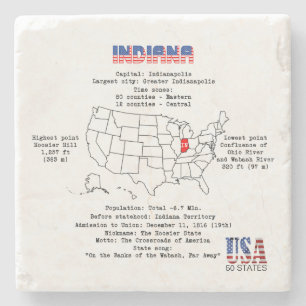 Posavasos De Piedra Estado americano de Indiana en un mapa y un Info
