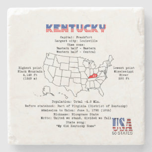 Posavasos De Piedra Estado americano de Kentucky en un mapa y un Info