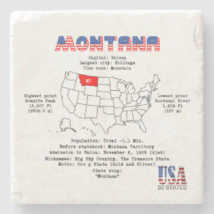 Posavasos De Piedra Estado americano de Montana en un mapa y un Info