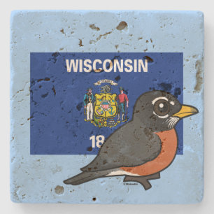 Posavasos De Piedra Estado Birdorable de Wisconsin: Petirrojo