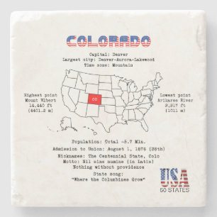 Posavasos De Piedra Estado colorado-estadounidense en un mapa e inform