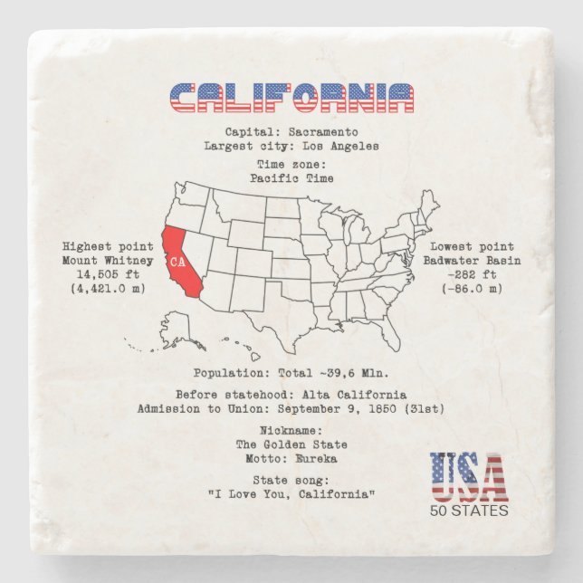 Posavasos De Piedra Estado norteamericano de California en un mapa e i (Anverso)