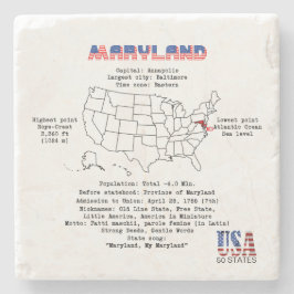 Posavasos De Piedra Estado norteamericano de Maryland en un mapa e inf