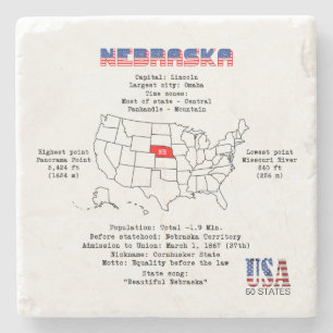 Posavasos De Piedra Estado norteamericano de Nebraska en un mapa e inf