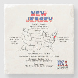 Posavasos De Piedra Estado norteamericano de Nueva Jersey en un mapa e