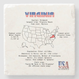 Posavasos De Piedra Estado norteamericano de Virginia en un mapa e inf