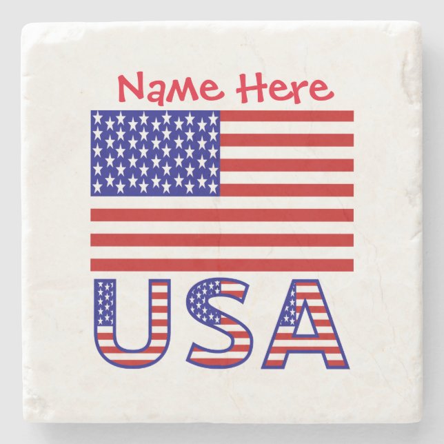 Posavasos De Piedra Estados Unidos Estados Unidos Bandera Roja Persona (Anverso)
